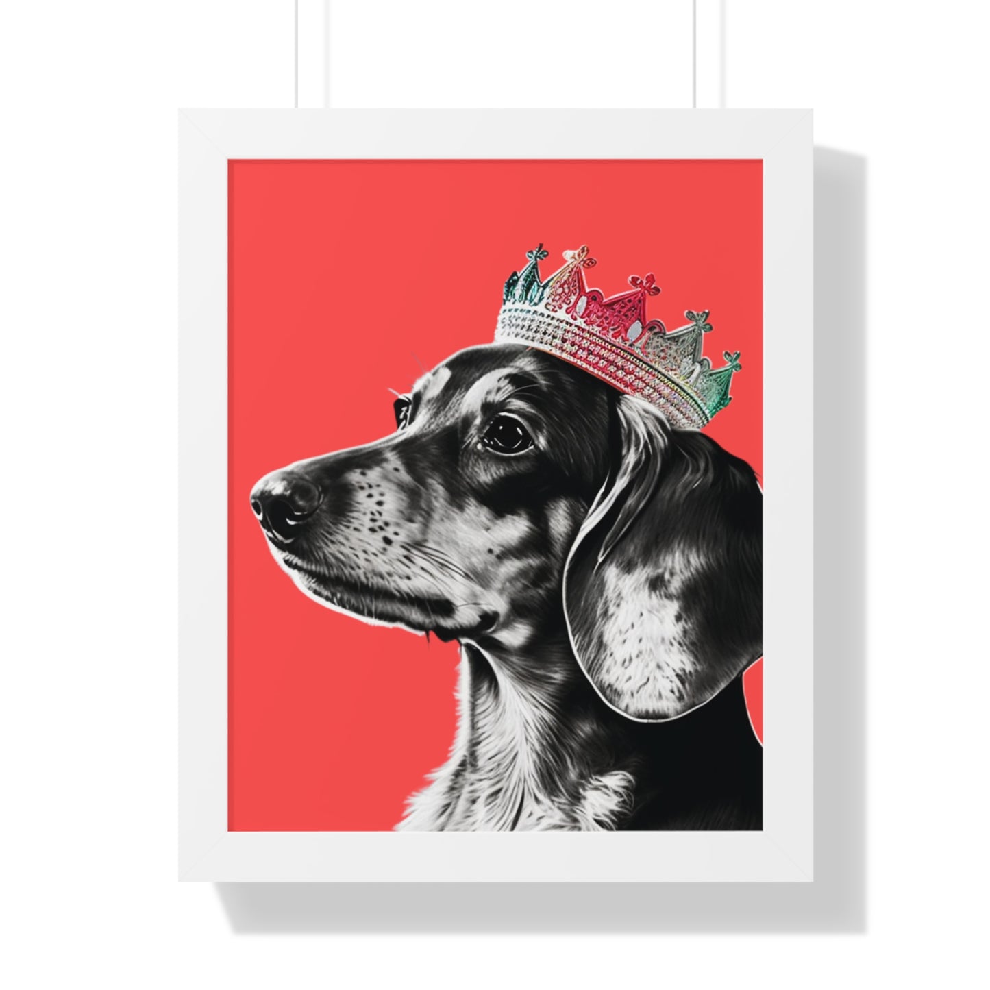 Dachshund on Coral Framed Art Print - Choice of White, Black, or Walnut Frame