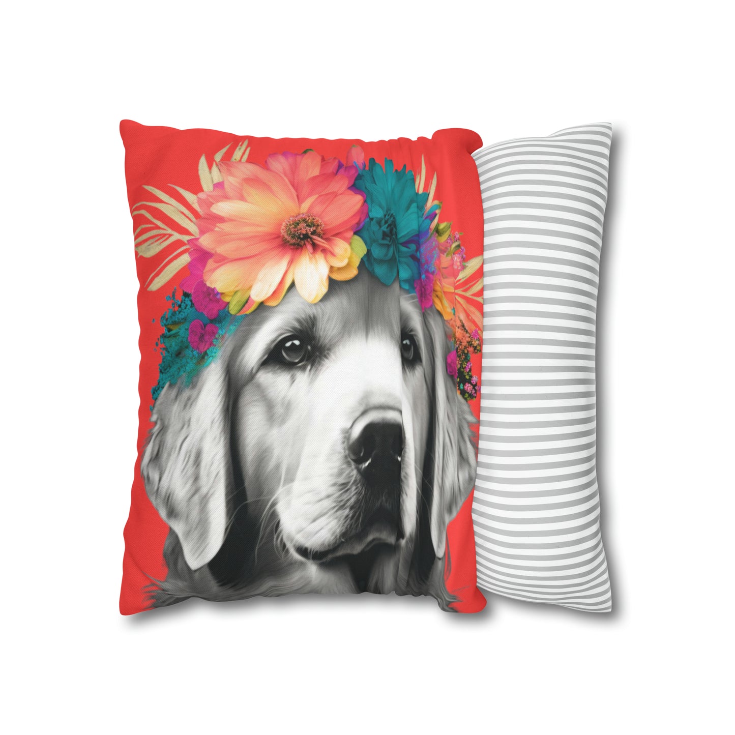 Coral Bliss Golden Retriever Tropical Pillow Case