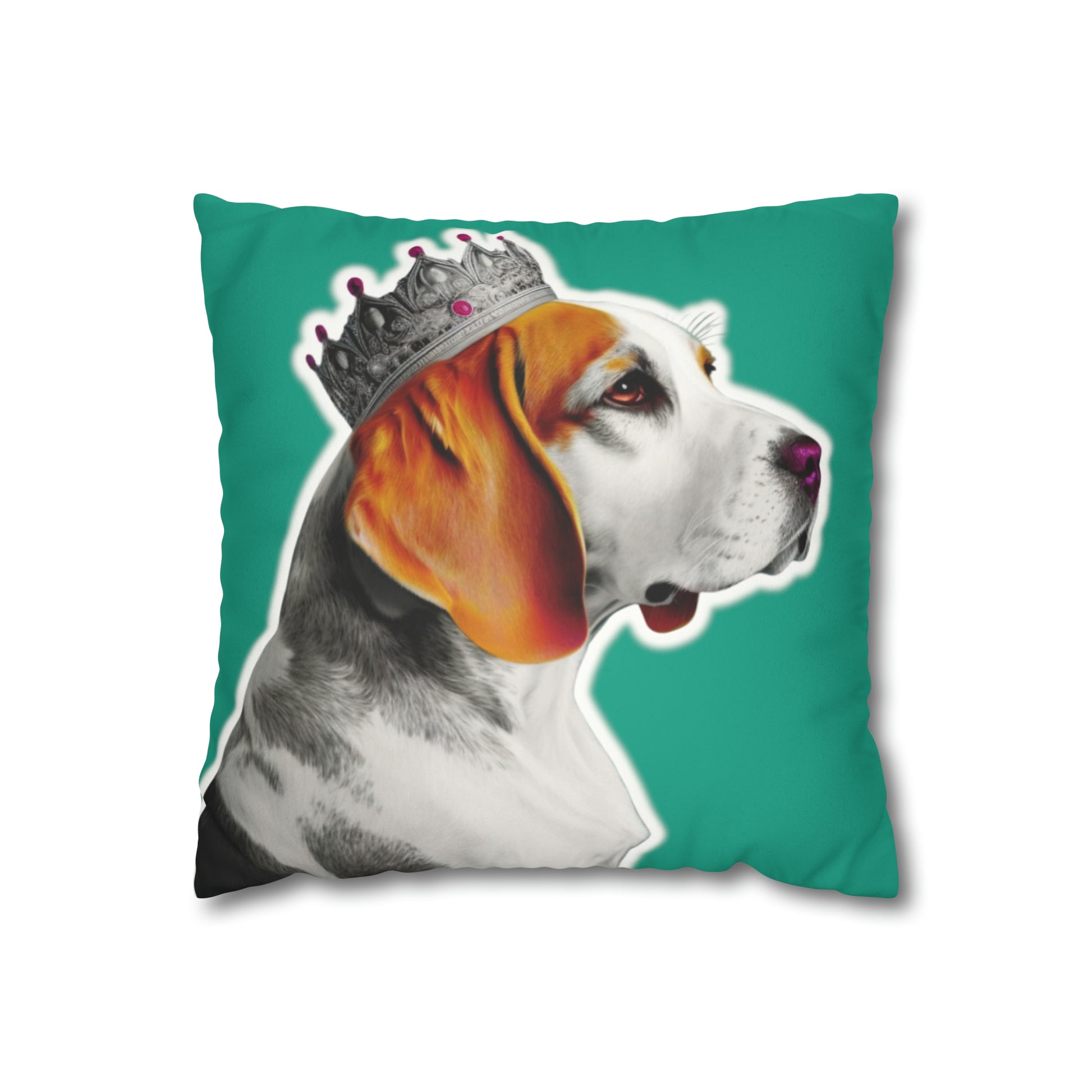 Beagle Pop Art Cushion Cover on Faux Fur Suede' displays a vibrant and playful pop art depiction of a Beagle, set against the luxurious texture of faux fur suede, perfect for adding a stylish and cozy canine touch to any home decor