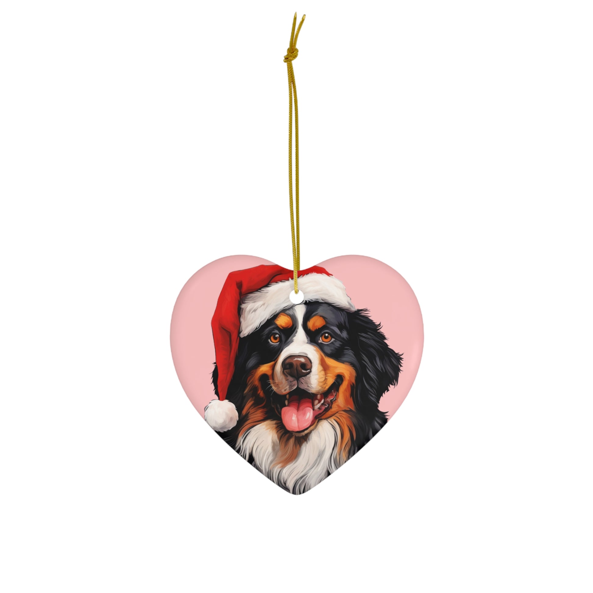 Exquisite Bernese Mountain Dog Christmas ornaments in both circle and heart shapes, featuring a stunning Bernese Mountain Dog in a festive holiday setting, perfect for adding seasonal charm to your holiday decor.