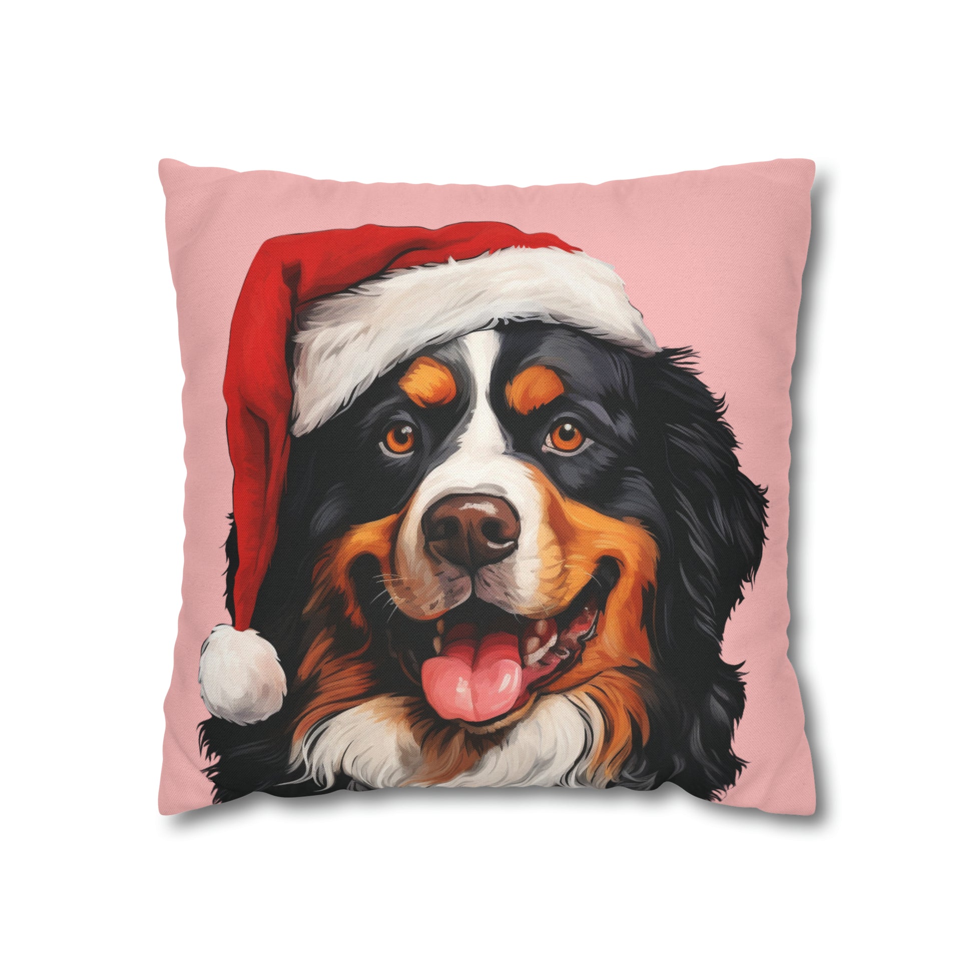 A festive Bernese Mountain Dog Christmas cushion cover featuring a beautiful Bernese Mountain Dog in a holiday setting, perfect for adding holiday charm to your home decor.