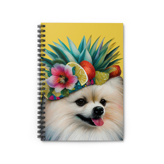 A bright and lively notebook cover featuring a Vibrant Pomeranian against a sunny yellow background, perfect for adding cheer to your note-taking.