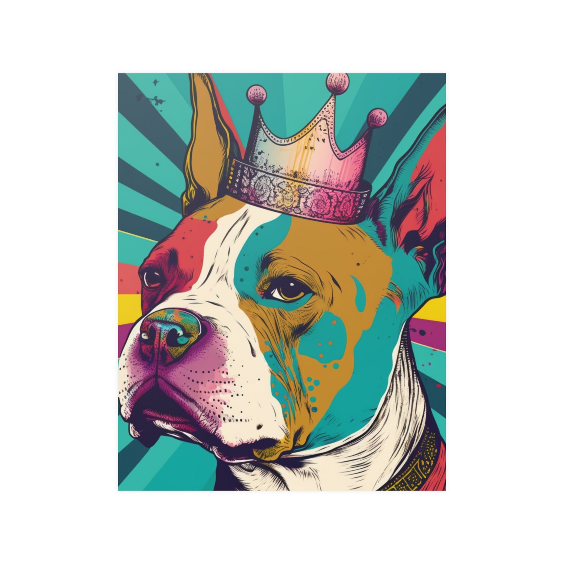 A colorful and vibrant PopArt poster featuring a Bully breed dog, perfect for adding artistic flair to your home decor.