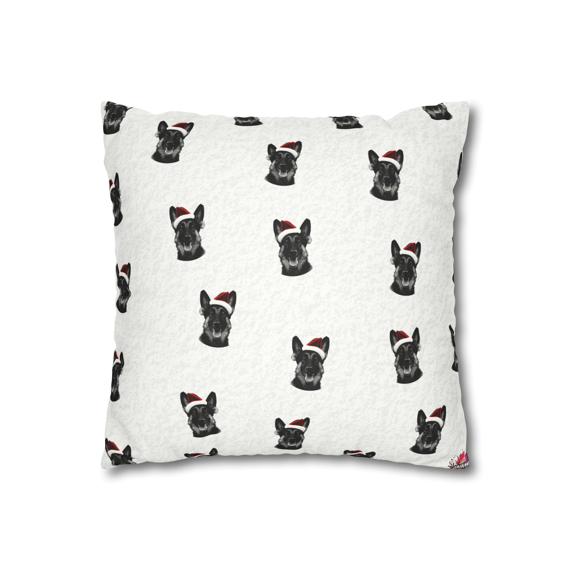 German Shepherd Xmas Cushion Cover in White - Festive Holiday Home Decor