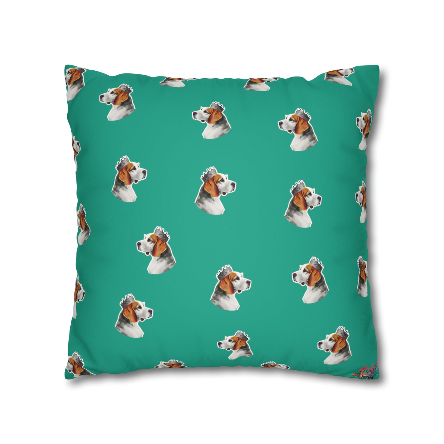 Beagle Pop Art Cushion Cover on Faux Fur Suede' displays a vibrant and playful pop art depiction of a Beagle, set against the luxurious texture of faux fur suede, perfect for adding a stylish and cozy canine touch to any home decor