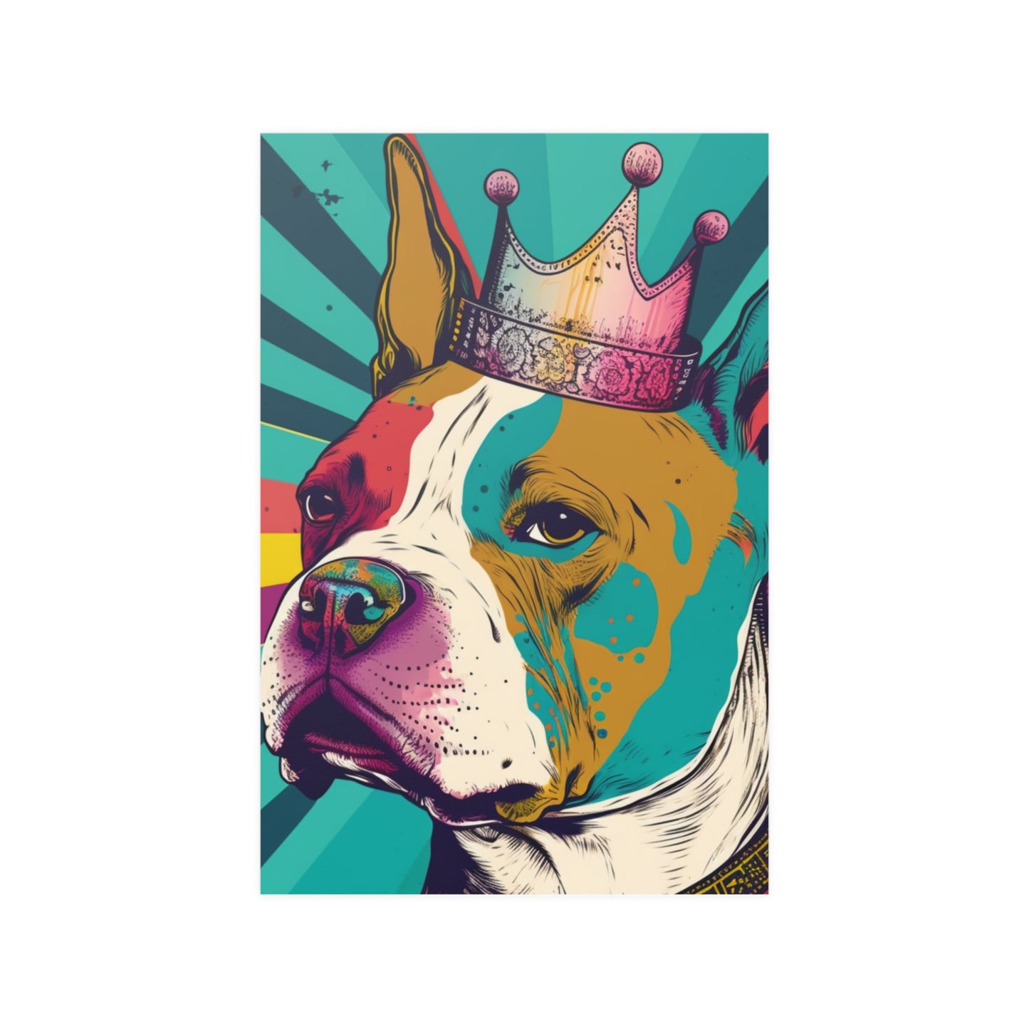 A colorful and vibrant PopArt poster featuring a Bully breed dog, perfect for adding artistic flair to your home decor.