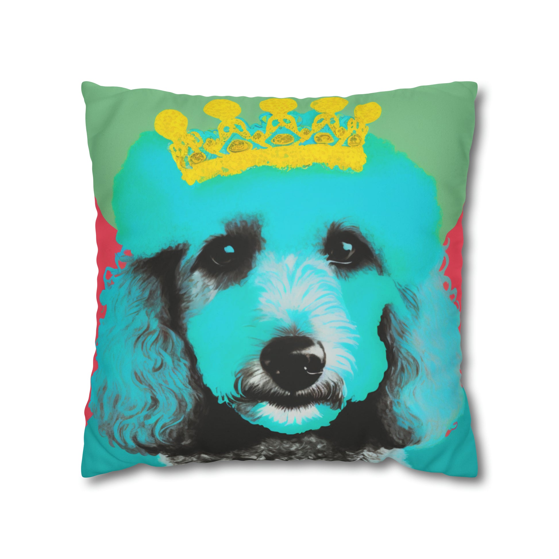 PopArt Vibrant Poodle Cushion Cover - A striking and colorful cushion cover featuring a lively Poodle in pop art style on luxurious faux suede fabric