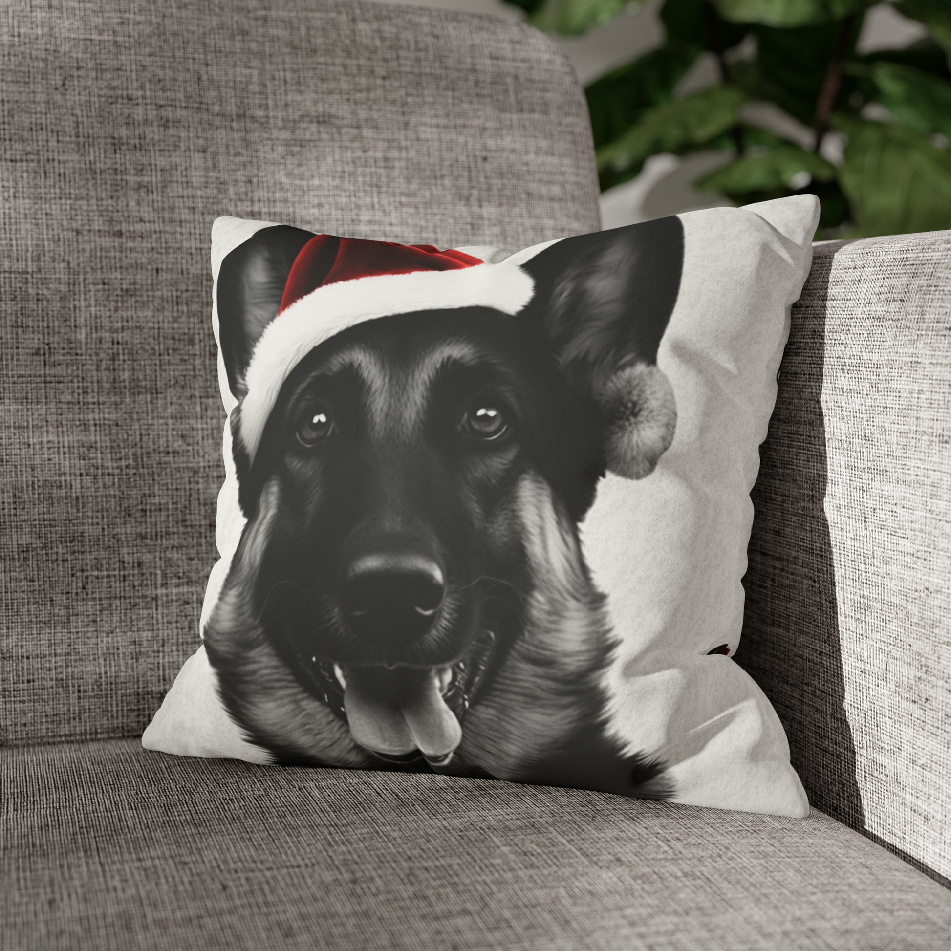 German Shepherd Xmas Cushion Cover in White - Festive Holiday Home Decor