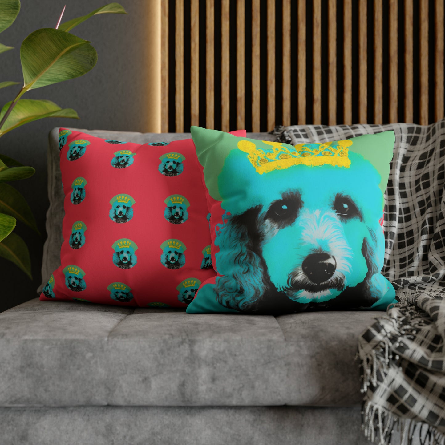 PopArt Vibrant Poodle Cushion Cover - Faux Suede