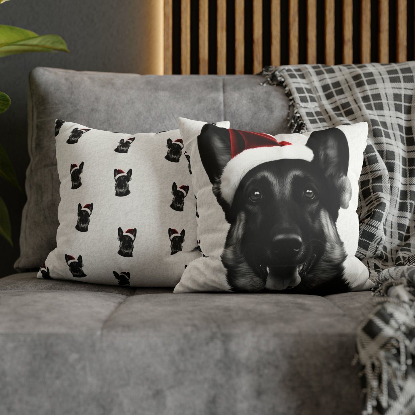 German Shepherd Xmas Cushion Cover in White - Festive Holiday Home Decor