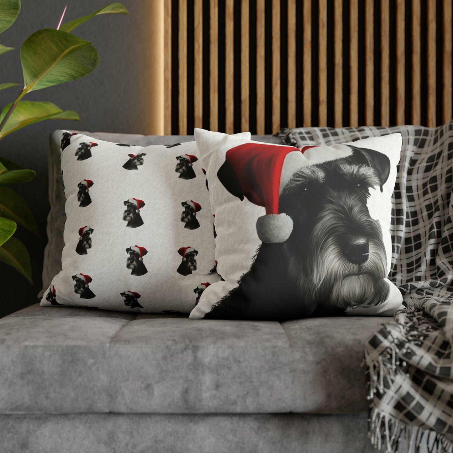 Schnauzer Christmas Cushion Cover in White - Festive Holiday Home Decor