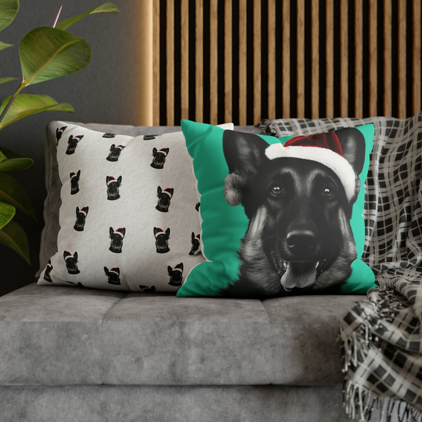 German Shepherd Green Christmas Cushion Cover - Festive holiday decor for a joyful home at LuxeParadise Prints