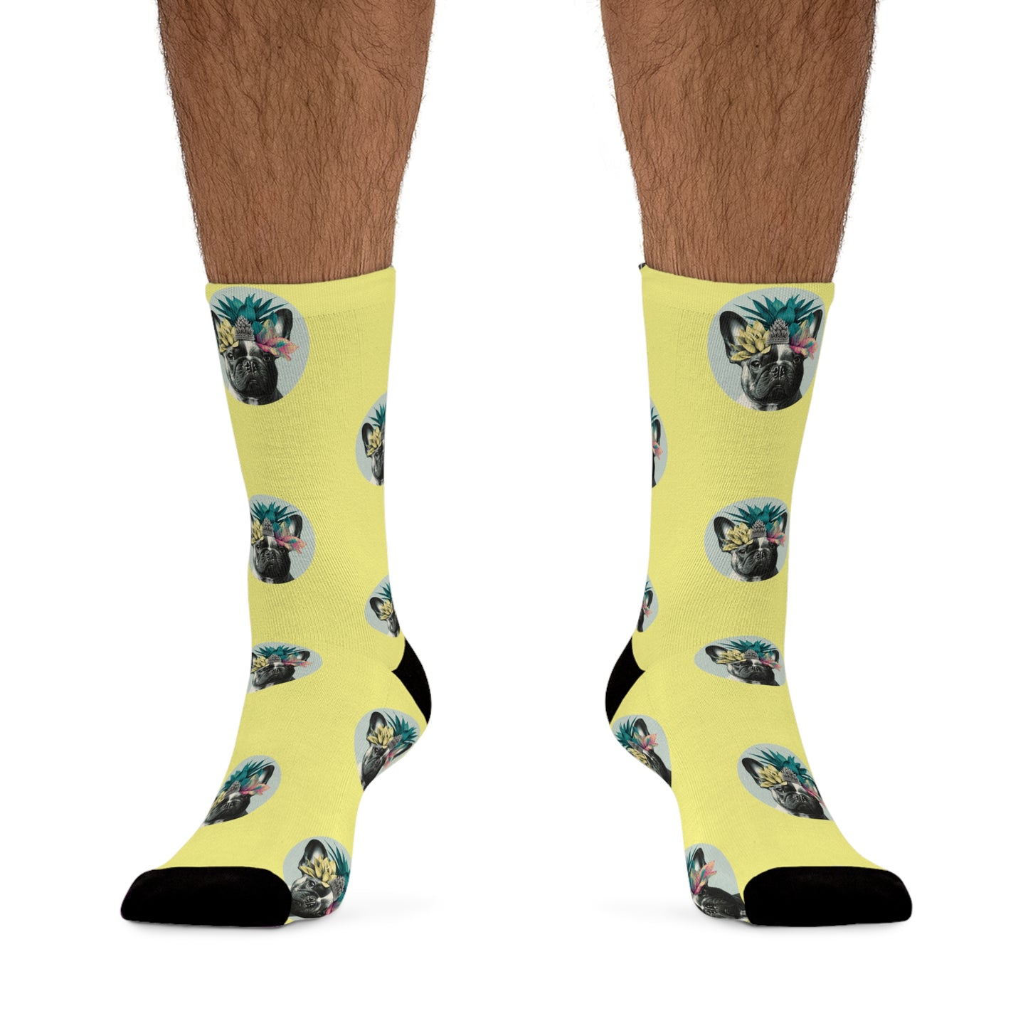 Tropical Frenchie Paradise: French Bulldog on Sunny Yellow Novelty Socks