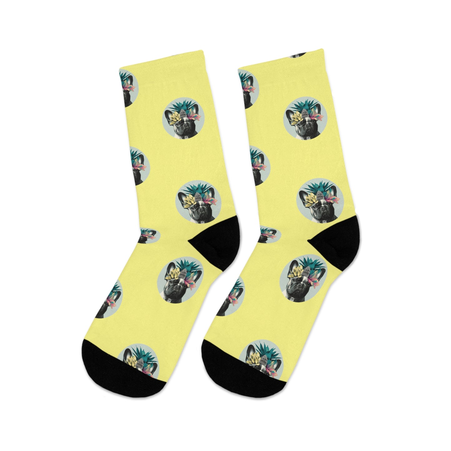 Tropical Frenchie Paradise: French Bulldog on Sunny Yellow Novelty Socks