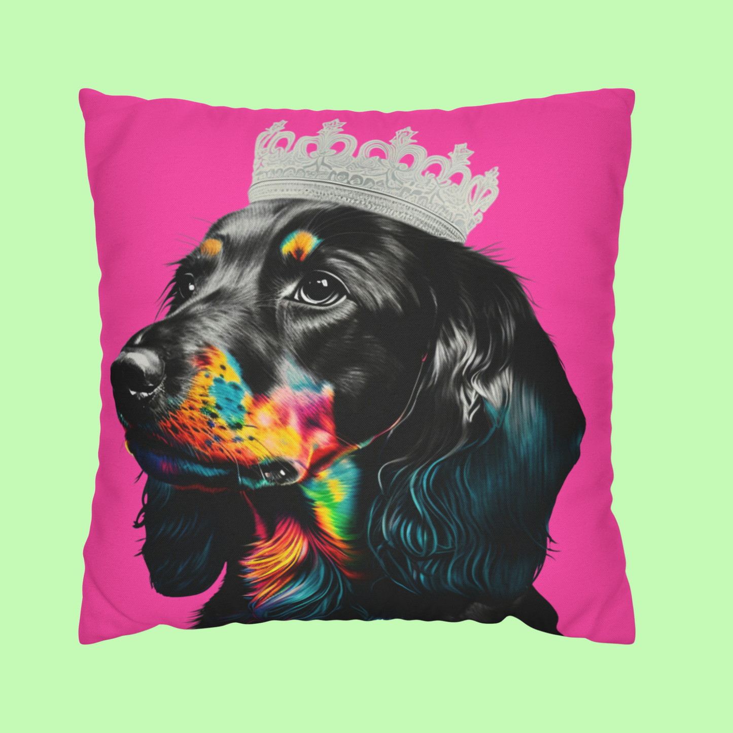 Princess Dachshund on Pink Cushion Cover