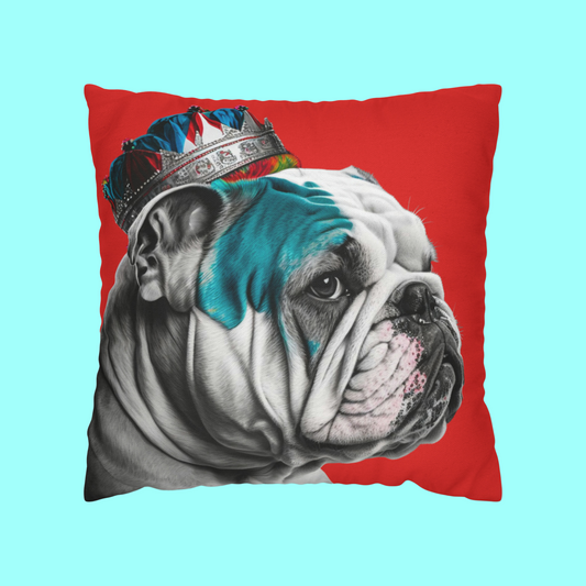 British Bulldog on Vibrant Red Cushion Cover 🇬🇧❤️