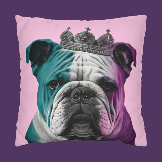 Pop Art British Bulldog on Pink Cushion Cover